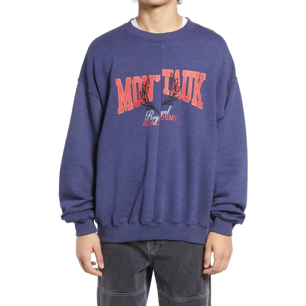 BDG Urban Outfitters Unisex Montauk Splice Sweatshirt L Crewneck Graphic Blue A2